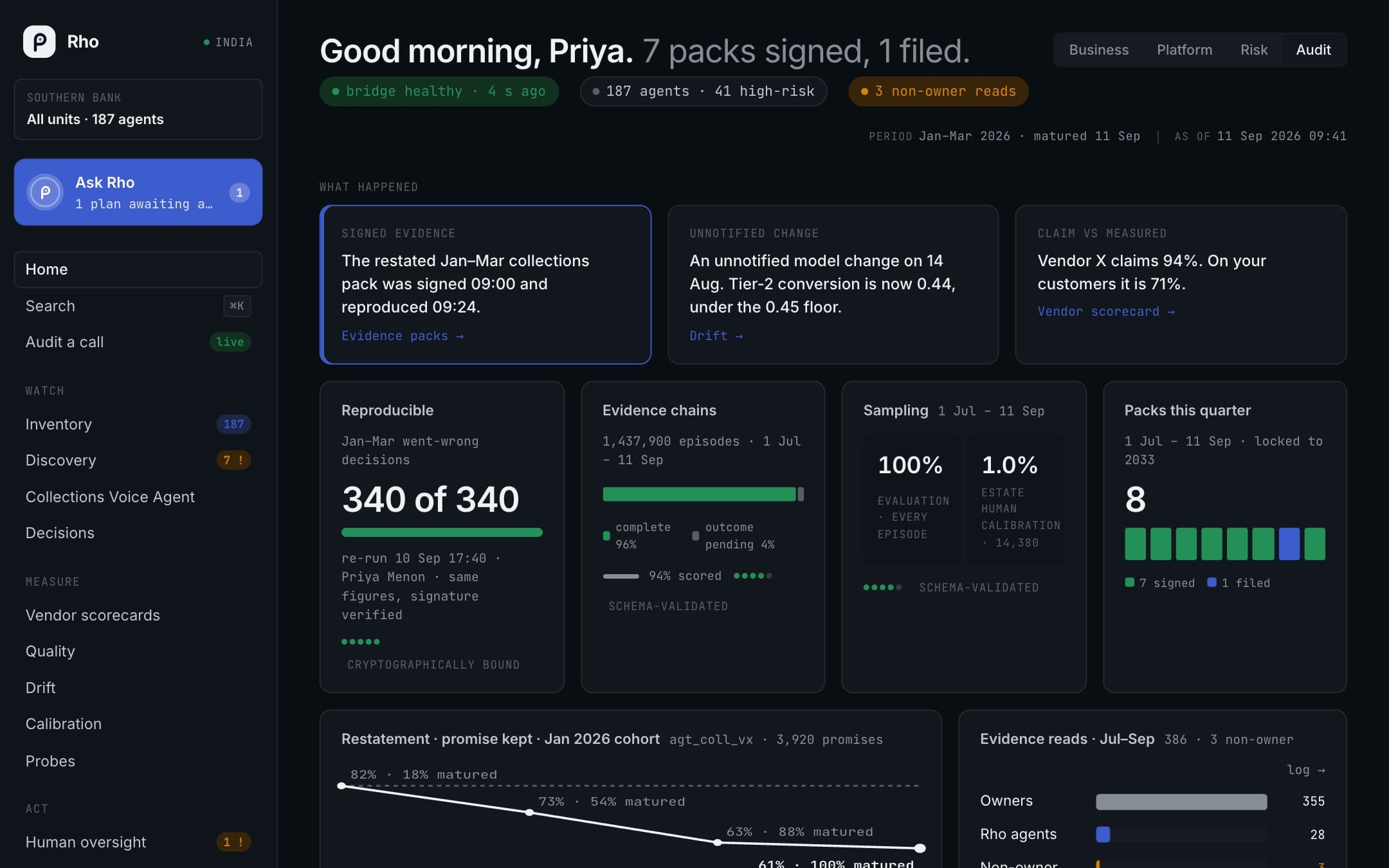 Rho's home screen in the audit view